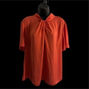 Ann Taylor XL orange salmon short sleeve mock neck blouse with neck twist